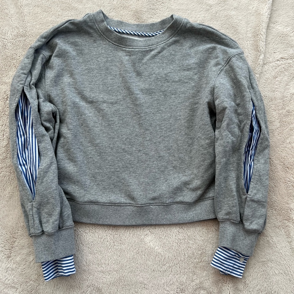 Derek Lam Denim Sweatshirt with Shirt Sleeves and Open Panels